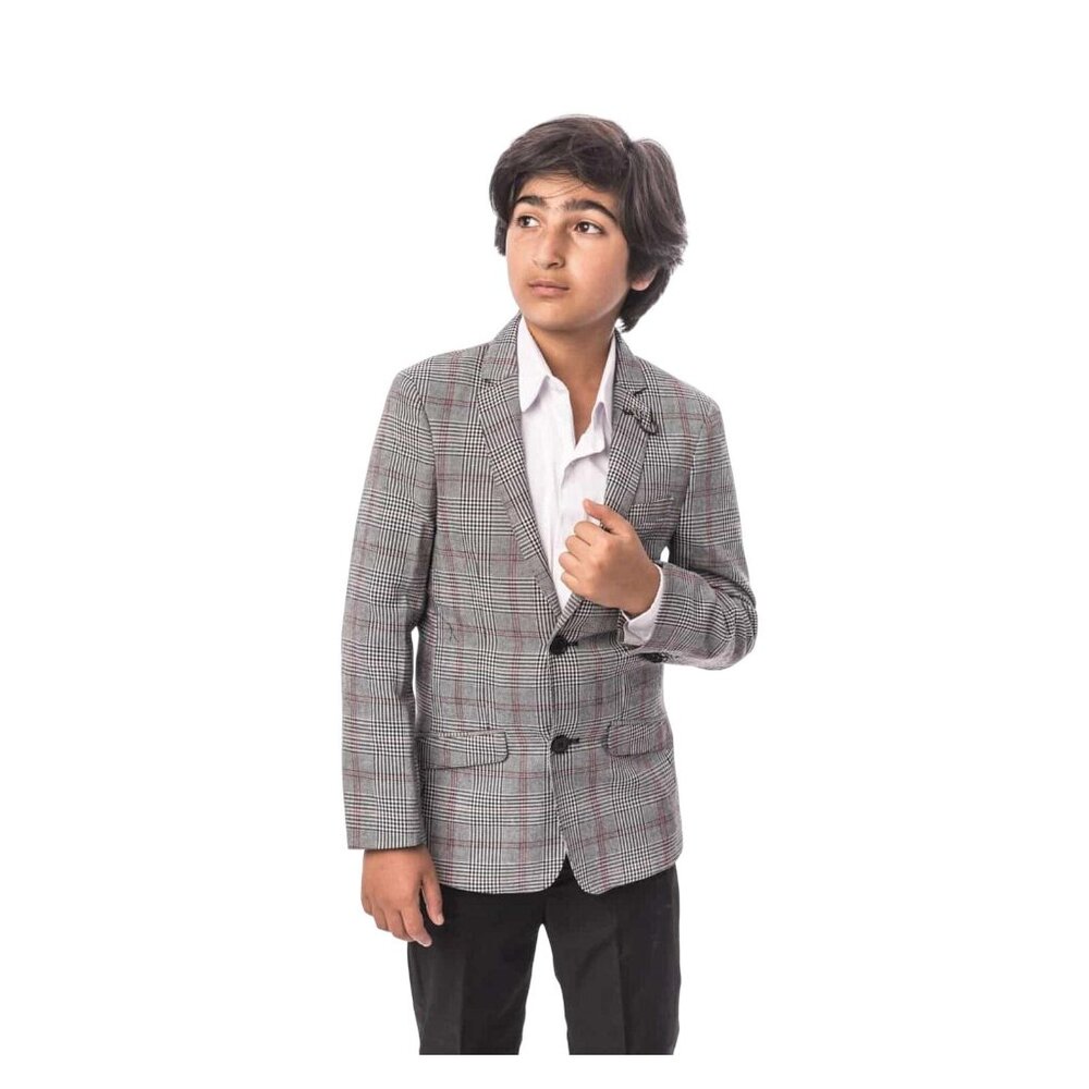 NEW Elie Balleh Big Boys Slim Fit Blazer Suit Jacket Coat Cayenne Gray Plaid 6